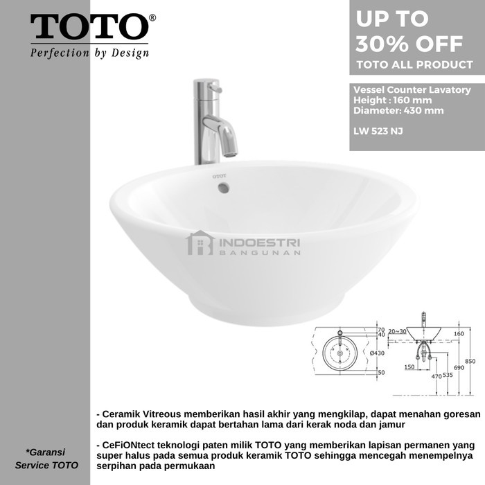 Wastafel TOTO LW 523 NJ / Wastafel Meja TOTO (Body Only)