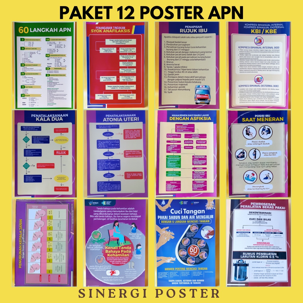 Paket Poster | Poster APN | Paket Poster APN Lengkap | 60 Langkah Asuhan Persalinan Normal Terlengkap | Poster Kebidanan Kesehatan