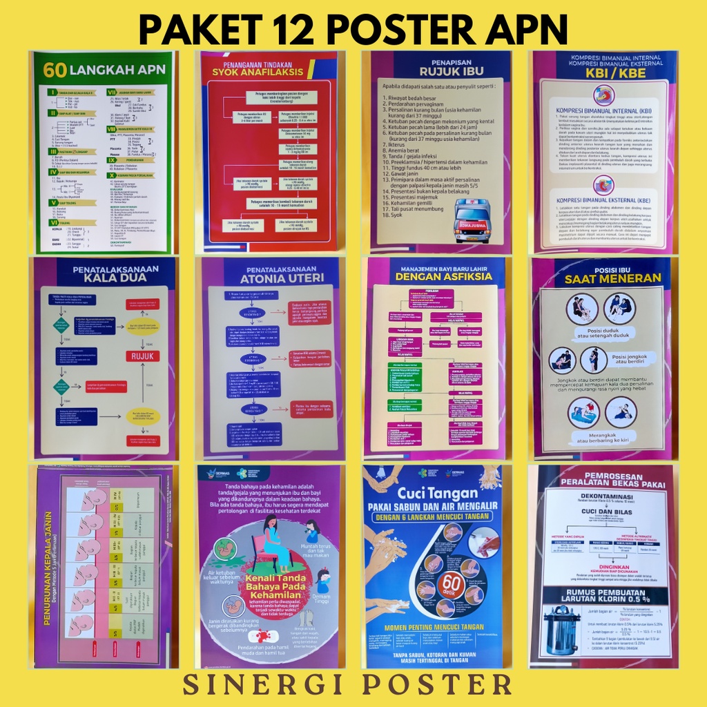 Paket Poster | 12 Lembar Poster APN Lengkap | Best Seller  | Poster Kebidanan Kesehatan