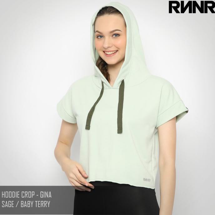 HOODIE CROP SPORT GYM LARI BAJU SENAM SWEATER WANITA LENGAN PENDEK