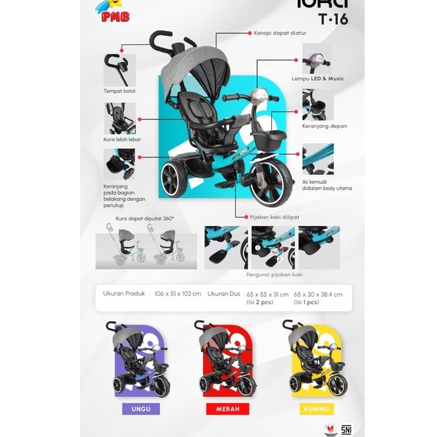 Murah Sepeda balita roda tiga PMB IORA T 11 T 16 T 21 T 23 tricycle baby stroller T11 T16 T21 T23 se
