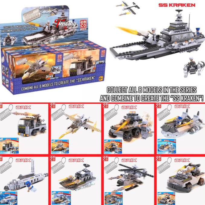 Mainan Balok Lego EMCO BRIX ACTION HEROES Mobil Pesawat Army Police