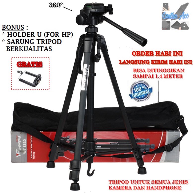 Murah Banget!.. TRIPOD BLACK WEIFENG WT-3520 PREMIUM ORIGINAL 3520 PORTABLE LIGHTWEIGHT KAMERA HANDP