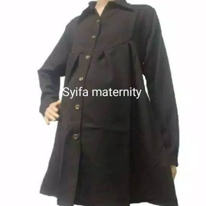 Promo AT107 Baju Hamil Kemeja Hamil Kerja Polos Lengan Panjang - Lengan Pendek  - Syifa Maternity