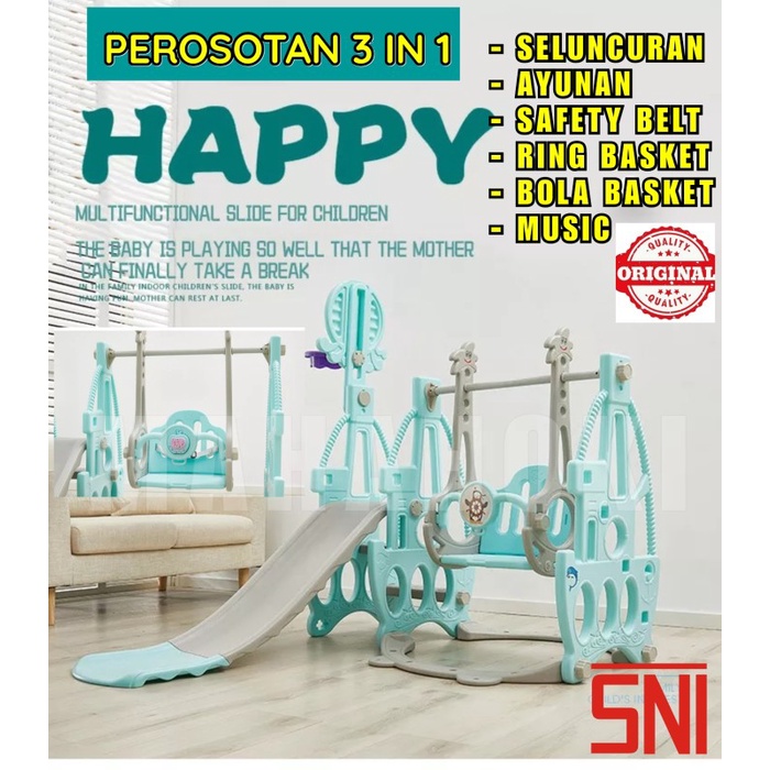 Perosotan 3 In 1 Anak Ayunan Seluncuran Music Ringbasket Free Bola