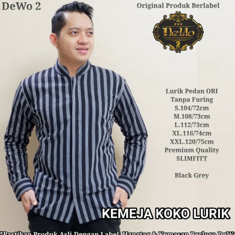 Id3j3Ix Kemeja Lurik Lengan Panjang Pria Lurik Pria Black Grey Lengan Panjang KEMEJA KOKO LURIK Keme