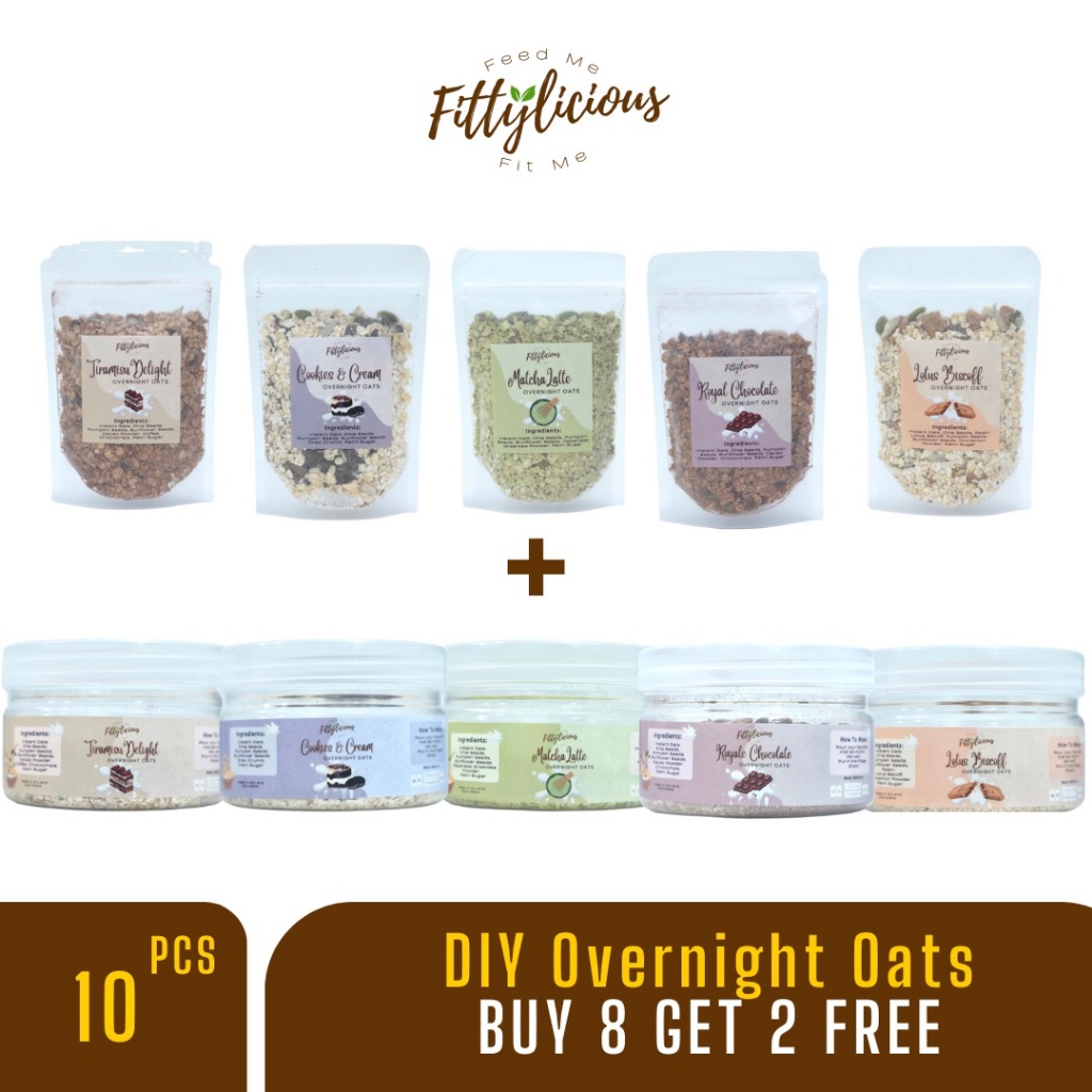 

Fittylicious Diy Overnight Oats / Oatmeal / Sereal Oat Buy 8 Get 2 Free / Greentea Latte / Lotus