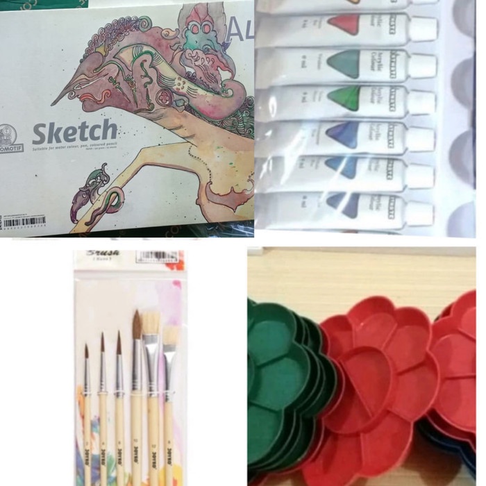 

Paket Lukis Sketchbook A4+Cat Akrilik+Kuas+Palet