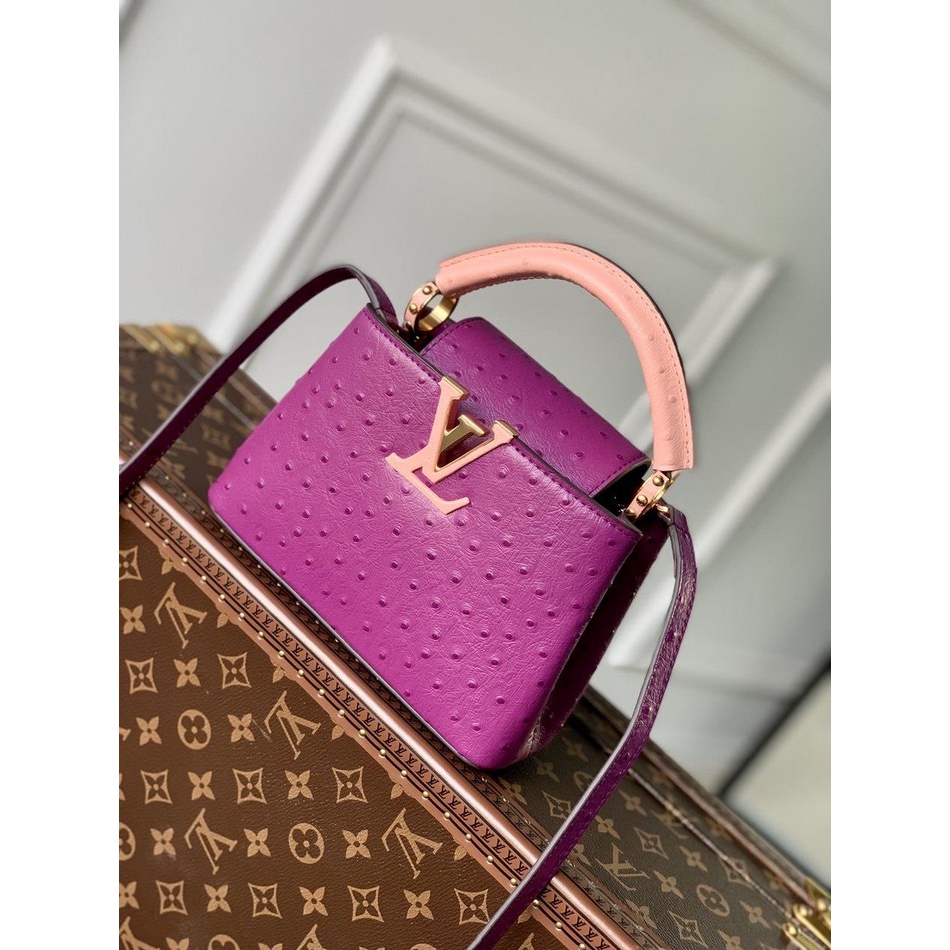 purple LV Capucines PM BB ostrich shopper handbag business briefcase laptop notebook handbag