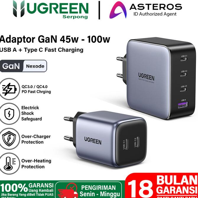 UGREEN Adaptor Kepala Charger GAN PD Type C FAST Charging 33W 65W 100W