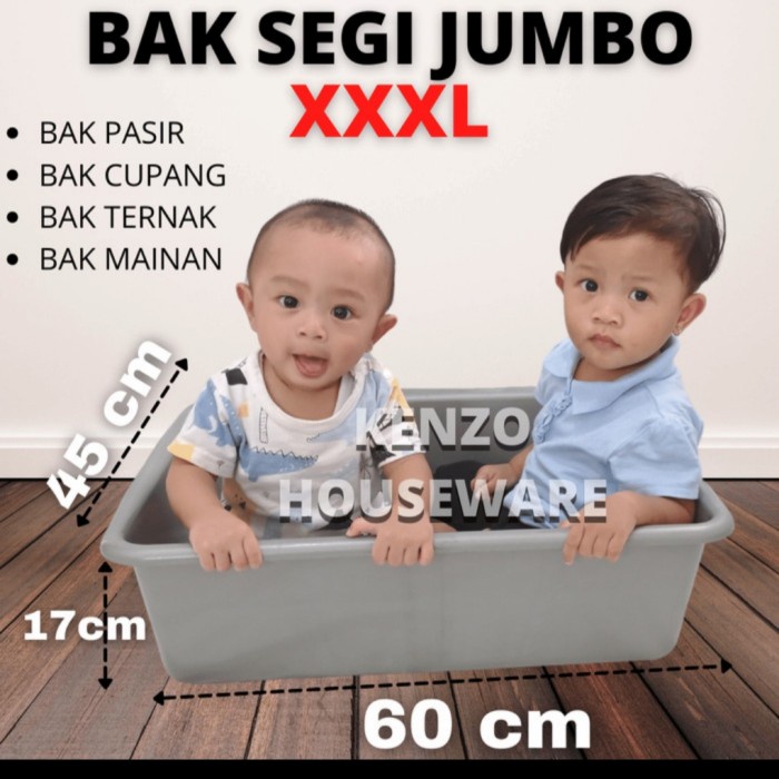 Bak Segi Abu Jumbo Besar Taiwan Plastik Tebal 60X45X17CM Basin Baskom Segi Kotak Box Keranjang Segi 