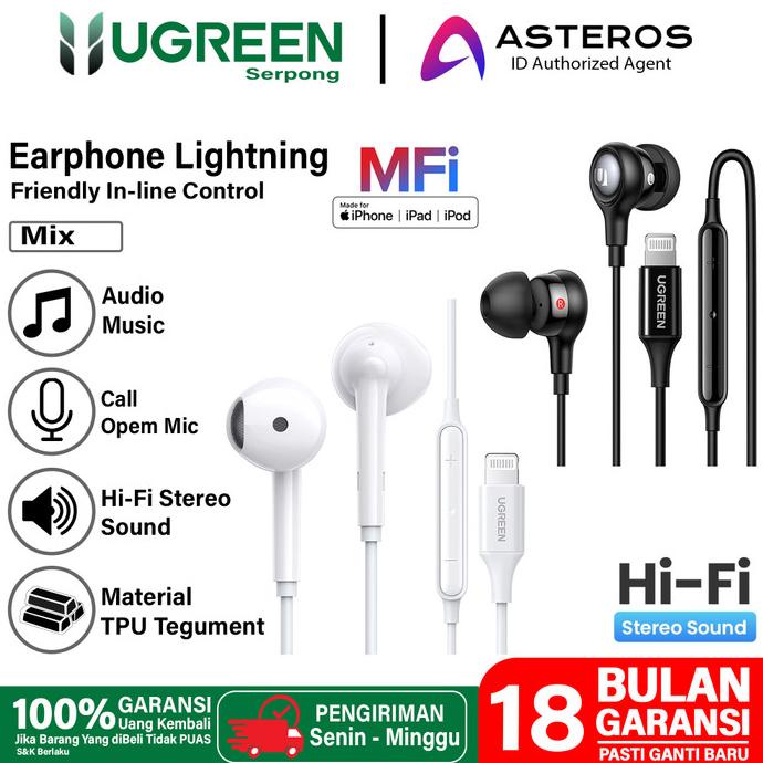 UGREEN Handsfree iPhone Lightning MFi Headset Earphone Original