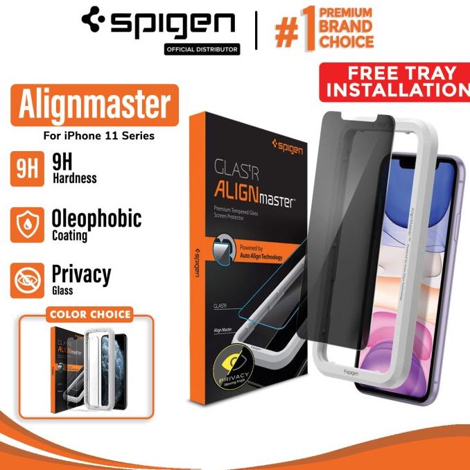 Tempered Glass iPhone 11 / Pro / Max / XS Max XS XR Spigen AlignMaster - 11 / XR, Privacy