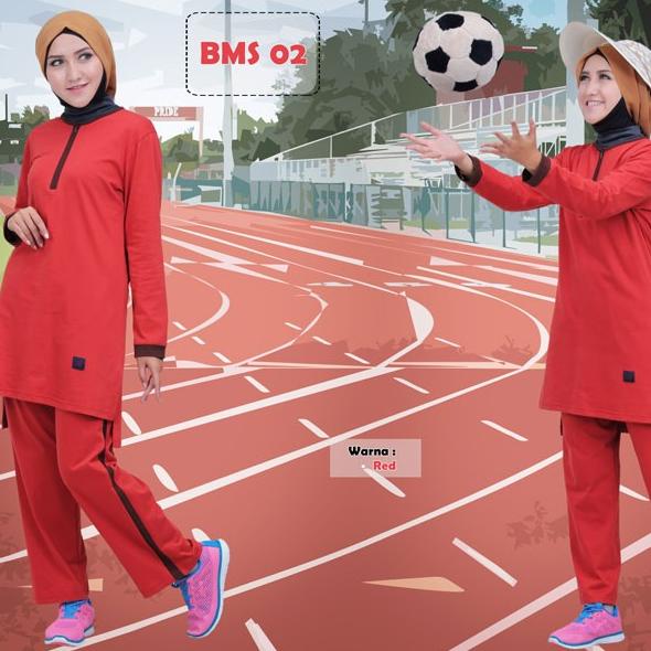 Baju Olahraga Kaos Muslimah Believe BMS 02 Red Bata