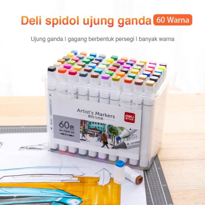 

Deli Spidol 24Warna Dengan Ujung Tip Ganda Desain Profesional 70801-24 Original