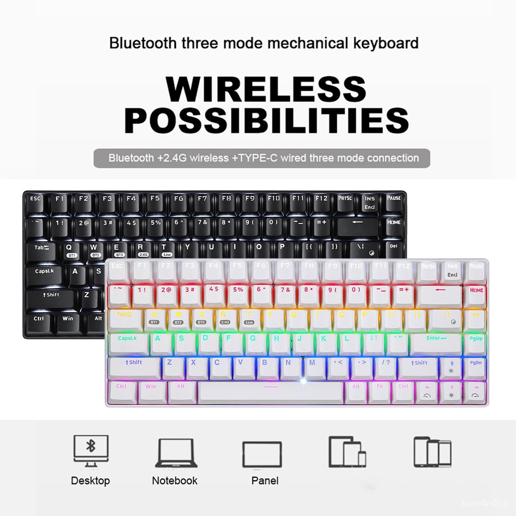 ✅&XM-RF84 Mechanical Keyboard 68-Key Multi Device Backlight 3 Mode Wireless Keyboard For Tablet Desk
