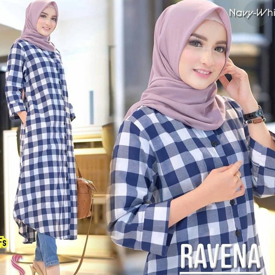 Terkini Long Tunik Ravena Kotak Kotak Square Casual Trendy Bestseller
