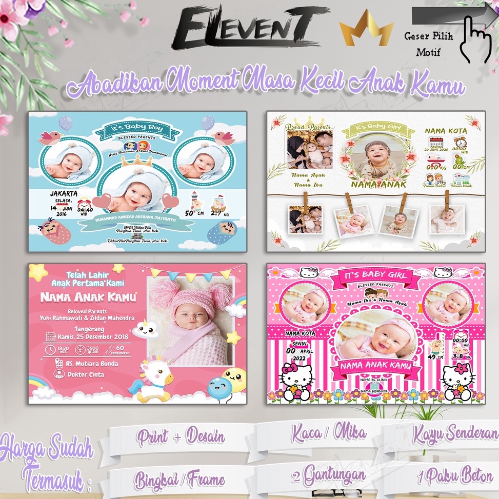 TERBARU Biodata Bayi Anak Murah Cetak Foto Bingkai Kaca 10R 20x25 Custom Hadiah Pigura Unik Kelahira