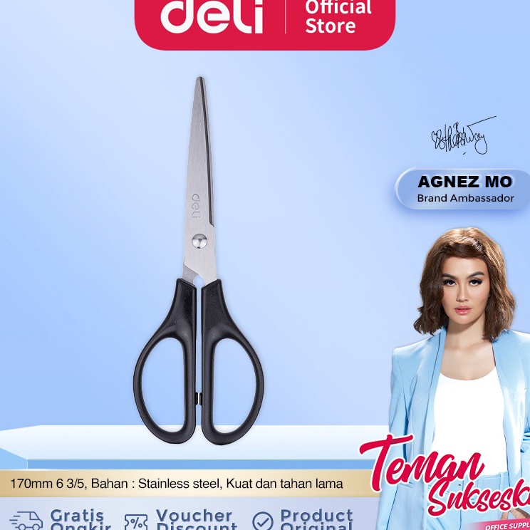 

❈Stock Banyak Deli Gunting PP, stainless steel 170mm gagang simetris, ujung runcing E0603 H45 ❆