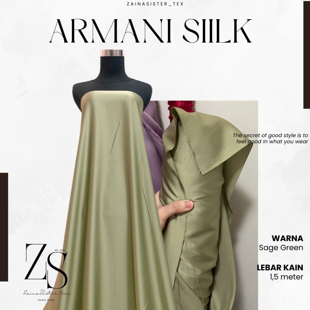 IH8 Kain Armani Silk Premium Quality Armani Silk Polos Warna Sage Green ikaye