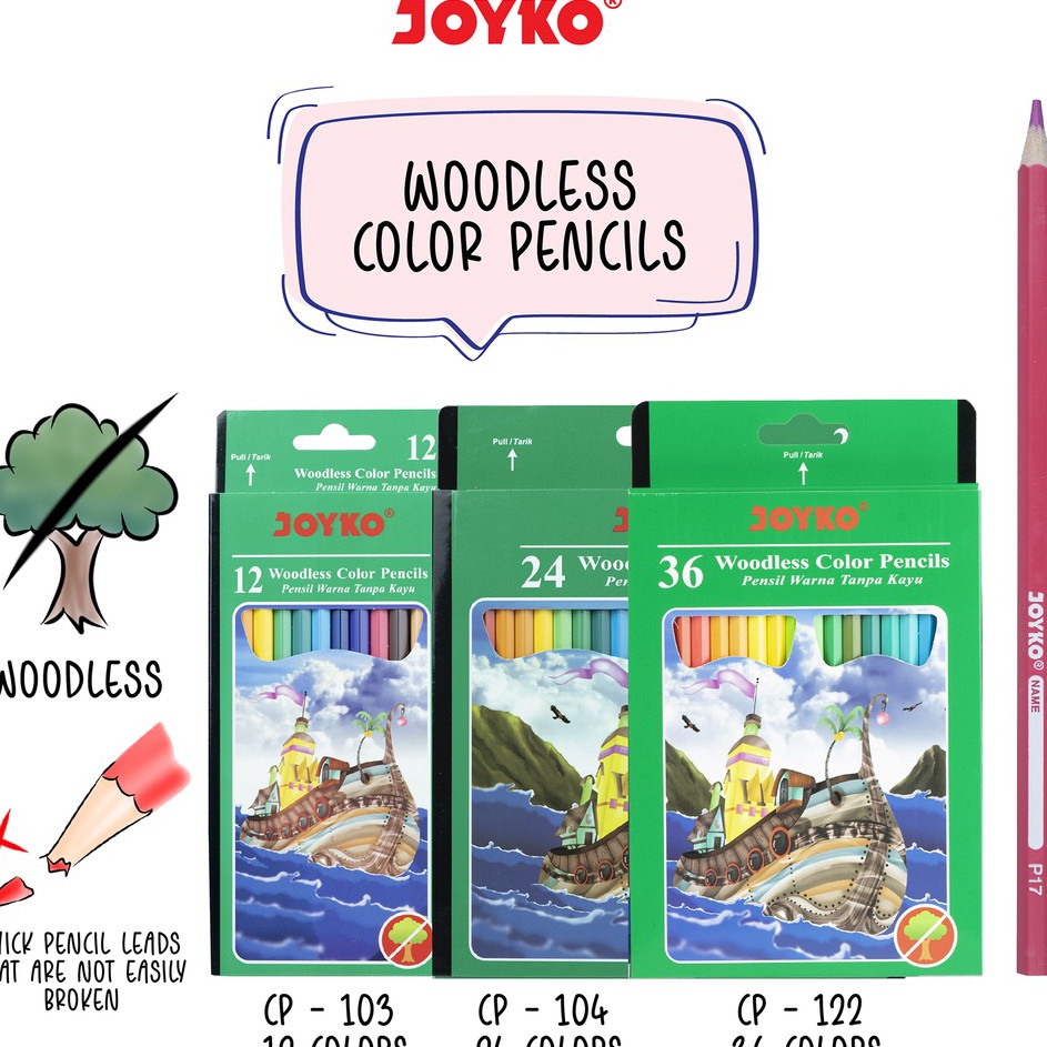 

↕Produk Keren➻ Joyko Pensil Warna Woodless Color Pencils Hexagonal Grip N78
