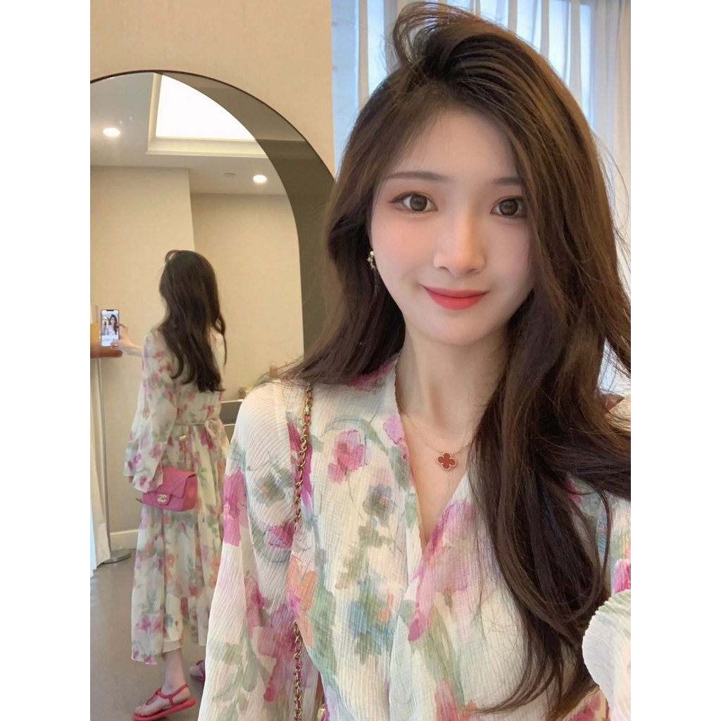 Floral dress Gaun musim panas kasual baru French gentle style floral dress 2023 summer niche high-en
