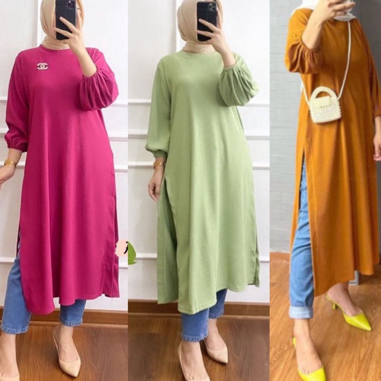 STNM1343 [PROMO sALE] KAY TUNIK KNIT RAJUT HALUS OOTD VIRAL MUSLIMAH DRESS TUNIK RIB KNIT KAOS MELAR