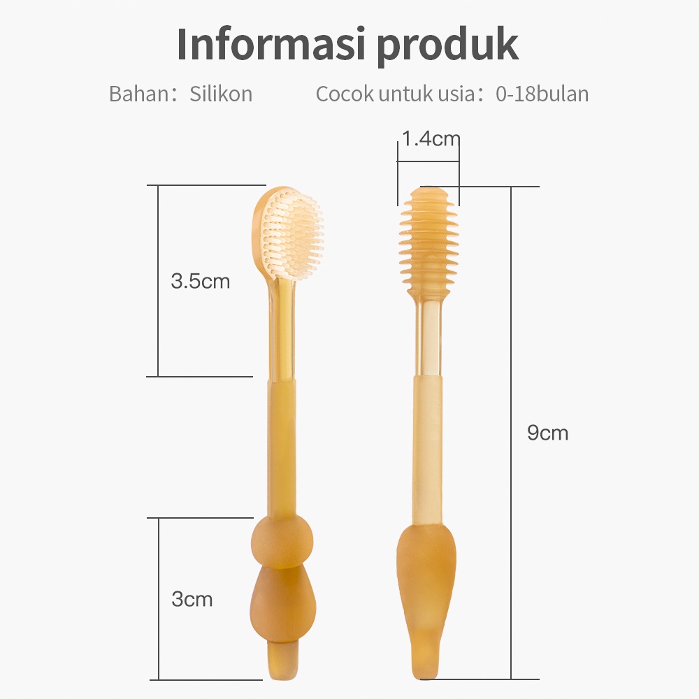 Sikat Pembersih Gigi dan Lidah Bayi 2 in 1 Silikon Aman Lembut — 10