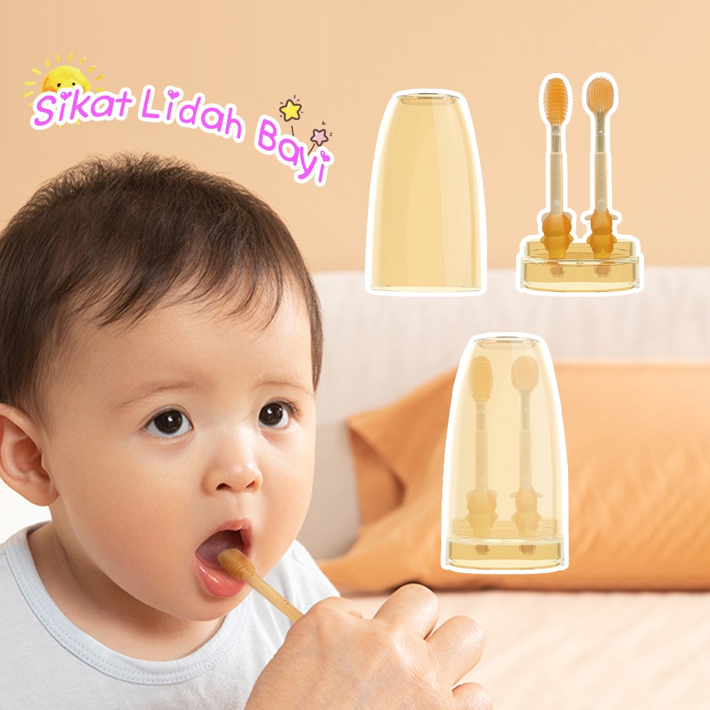 Sikat Pembersih Gigi dan Lidah Bayi 2 in 1 Silikon Aman Lembut — 9