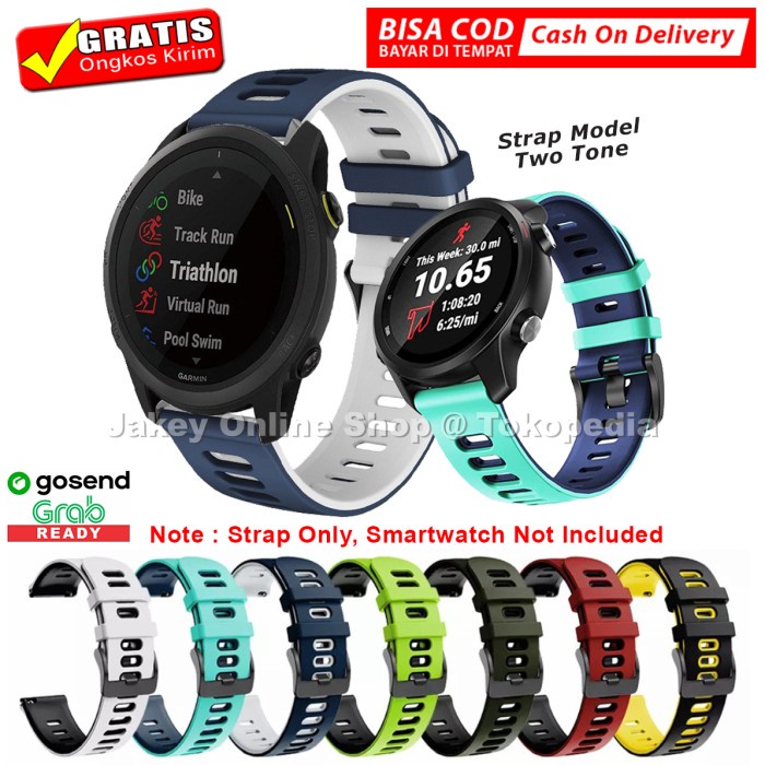 READY ORIGINAL STRAP TALI JAM GARMIN FORERUNNER 745 945 645 245 55 - TWO TONE RUBBER ASLI