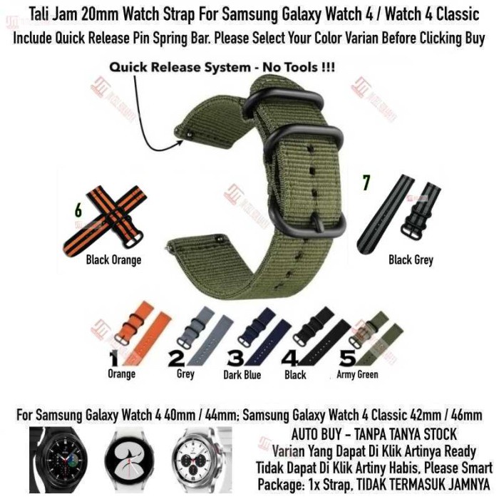 READY ORIGINAL Tali Jam 20mm Strap Samsung Galaxy Watch 4 / Classic - Nylon Stitching ASLI