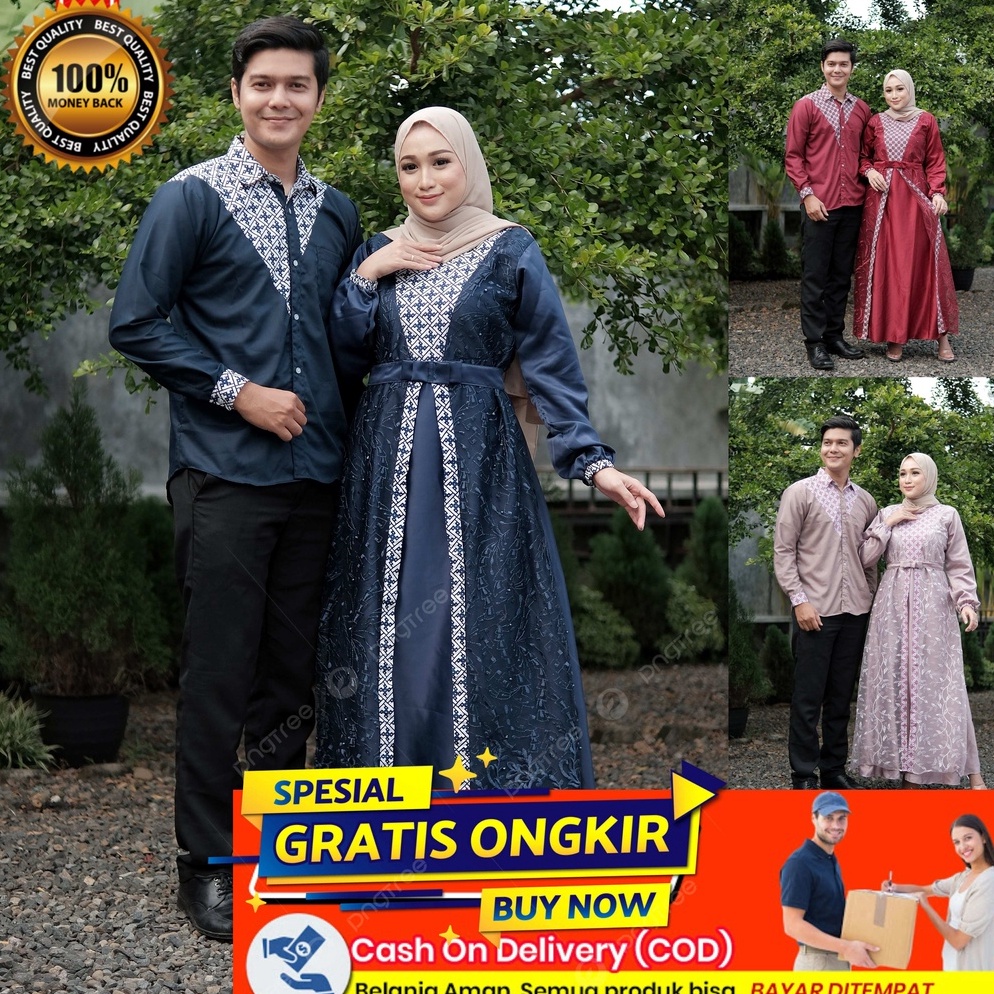 CodeE9q4P BAJU BATIK COUPLE GAMIS SEPASANG SETELAN KONDANGAN DRESS TUNANGAN GAUN WANITA MUSLIM PAKAI