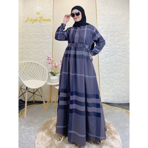 Gamis Katun Burberry Import Motif Kotak Kotak Salur Premium Original Aisyah Busana |Gamis Muslim Har