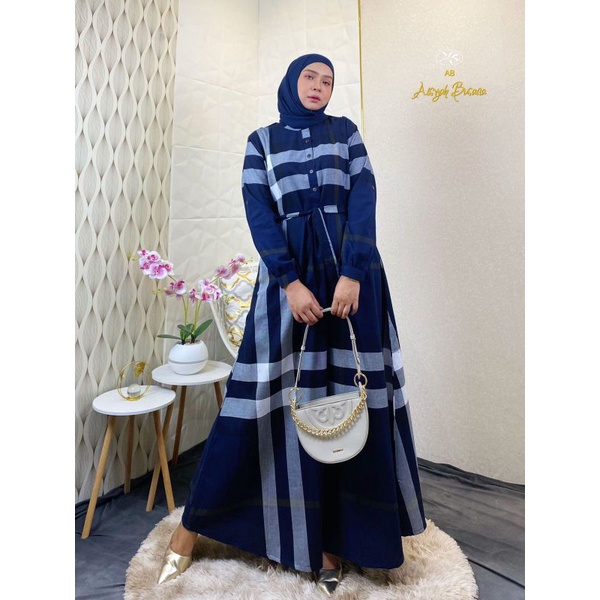 Gamis Katun Burberry Import Motif Kotak Busui Frendly Wudhu Frendly |Gamis Premium High Quality Impo