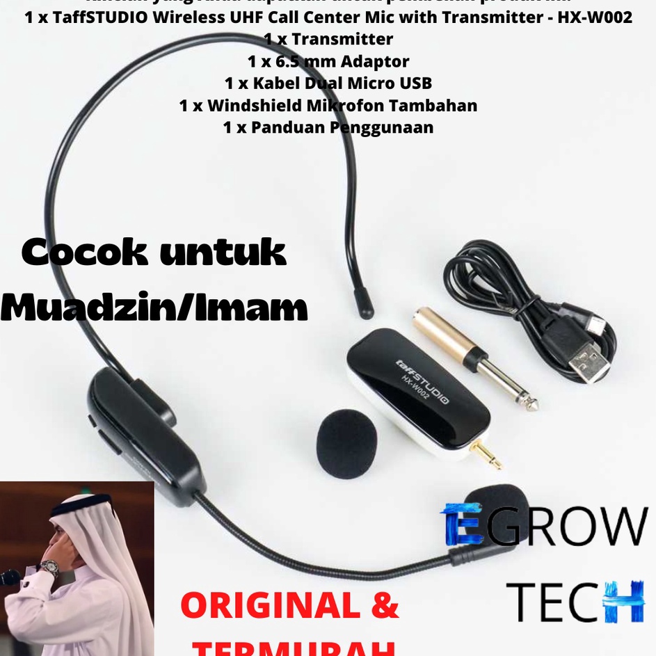 ➙ EGROW (Best Seller) Wireless UHF Call Center Mic with Transmitter - HX-W002 Mic Presentasi / Azan 