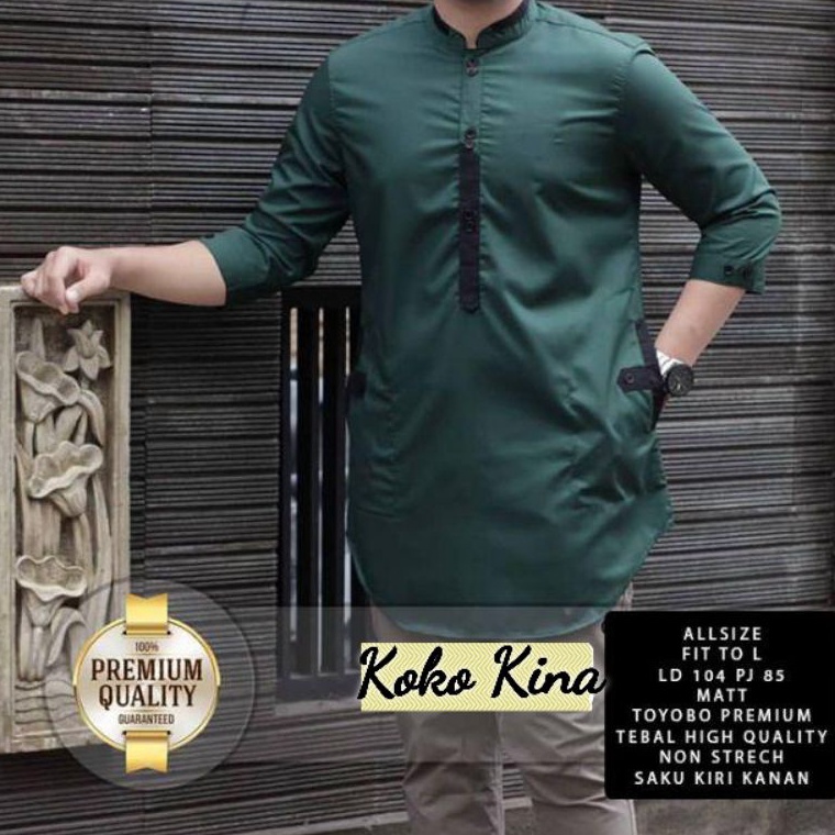 Muraaaahh.. Baju Kemeja KURTA Koko Pria Laki Muslim Lengan 3/4 Bahan Katun Tebal Ukuran S M L XL XXL