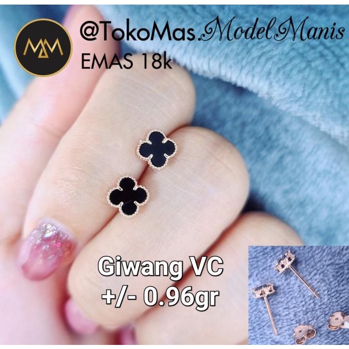 NEWPRODUK ANTING TUSUK ITALY GIWANG VAN CLEEF HITAM PUTIH PINK EMAS ROSEGOLD 750 