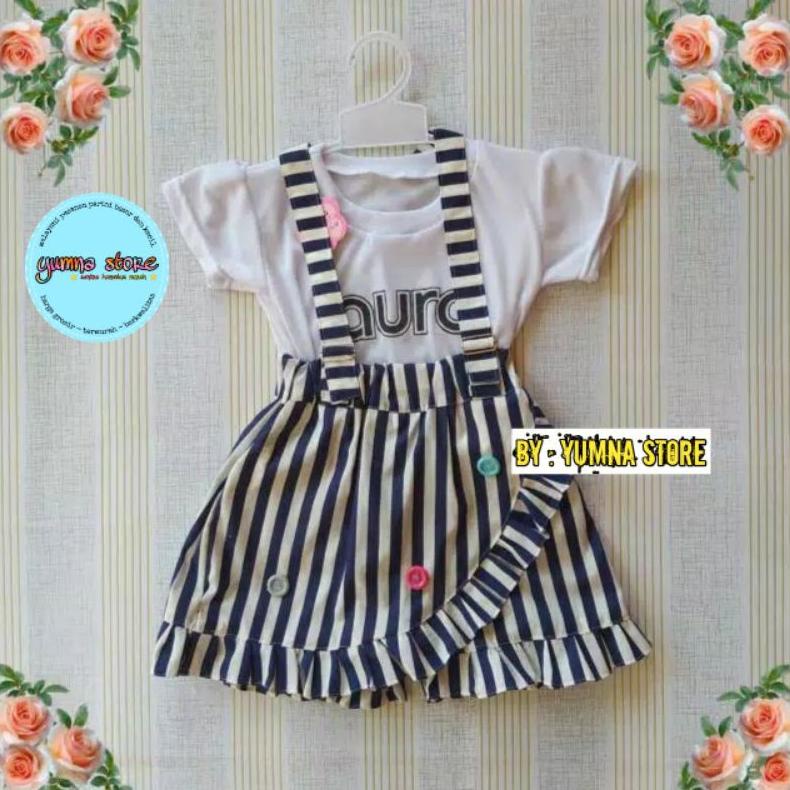 Viral [Cod] Baju Set Overal Motif Salur Usia 1-3Th Nkr