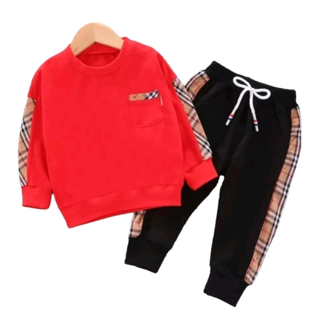 PROMO BISA COD SETELAN SWEATER JOGER ANAK LAKI-LAKI DAN PEREMPUAN MOTIF KOTAK USIA 0-6 BULAN