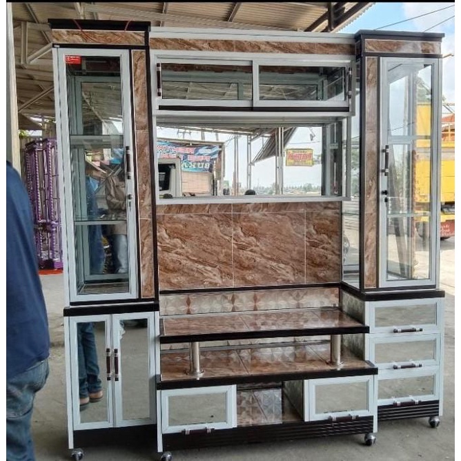 Lemari Pajangan Kaca Partisivasi Tv Alumunium 2 Box Khusus Cileungsi