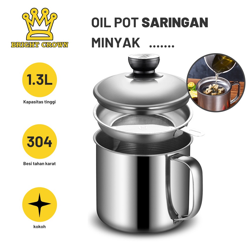 Lagi Bagusr8R2d Bright Crown 1,3Liter Tempat Saringan Oil Pot Minyak Bekas Gorengan/ Wadah Penyaring