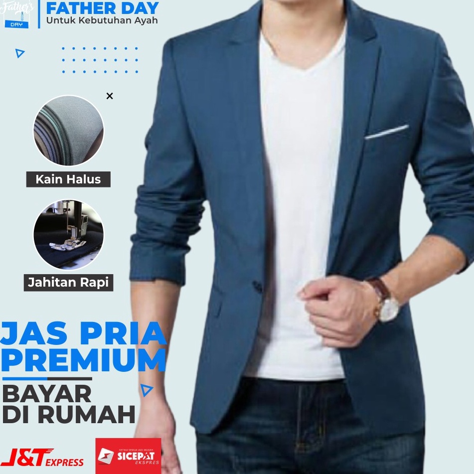 35 BLAZER JAS KOREA NIKAH WISUDA PENGANTIN PRIA SLIM FIT FORMAL - BIRU GELAP LIST PUTIH 020 Readysto