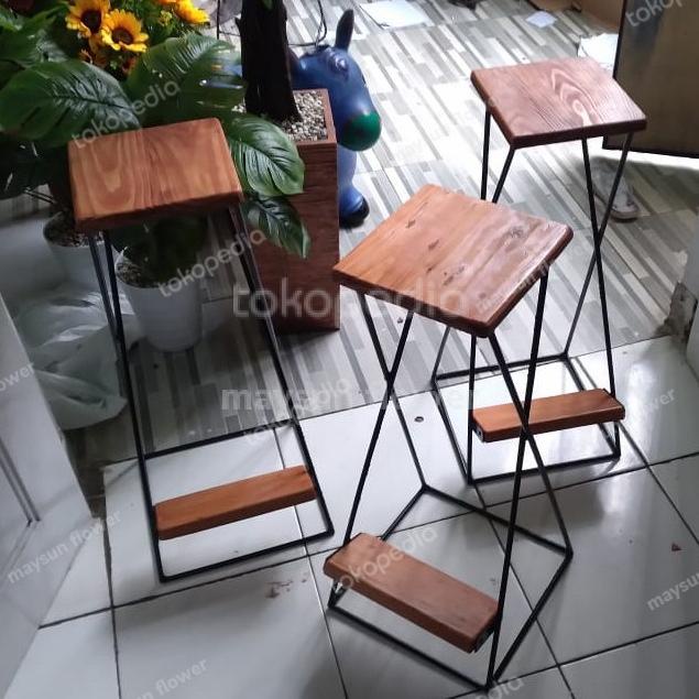 Kursi Bar, Kursi Cafe Besi Dan Kayu, Kursi Makan Tinggi 60Cm Murah