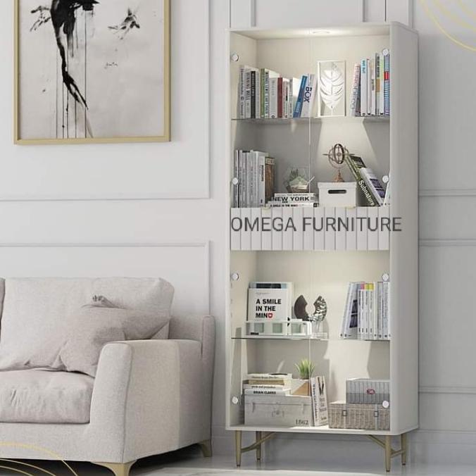 Lemari Buffet Hias Pajangan Kaca Minimalis Warna Putih [Munich Lh 90]