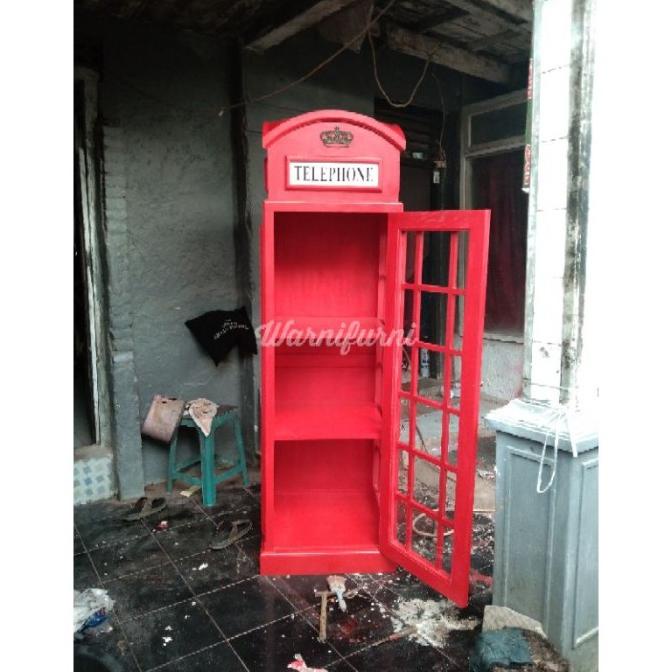 Lemari Telepon London Box Shabby Almari Pajangan Kaca Telephone