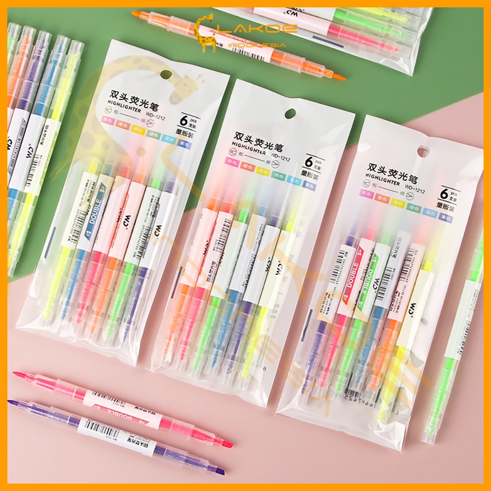 

6PCS Stabilo Set highlighter pen Double Tip 6Warna