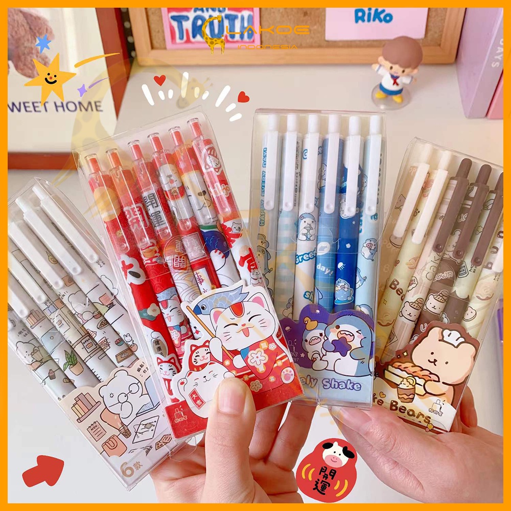 

6PCS Pen gel mekanik motif cartoon pulpen gel mekanik lucu