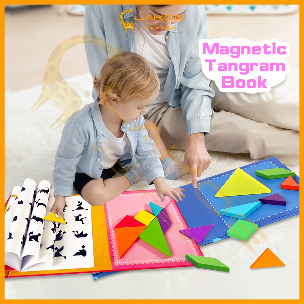 Lakoe Puzzle Tangram Magnetik/Tangram Mainan Edukasi Anak/Puzzle Bentuk Geometris Pattern Block/Magnetic Tangram Book