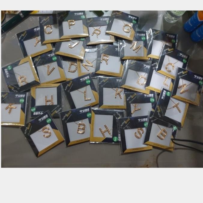 NEWPRODUK KALUNG INISIAL HURUF I H Y CARENDELANO UBS ALPHA BOLD EMAS ASLI 375 