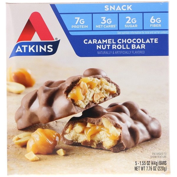 

Elvira- Atkins Snack Caramel Chocolate Nut Roll Bar 5X44G